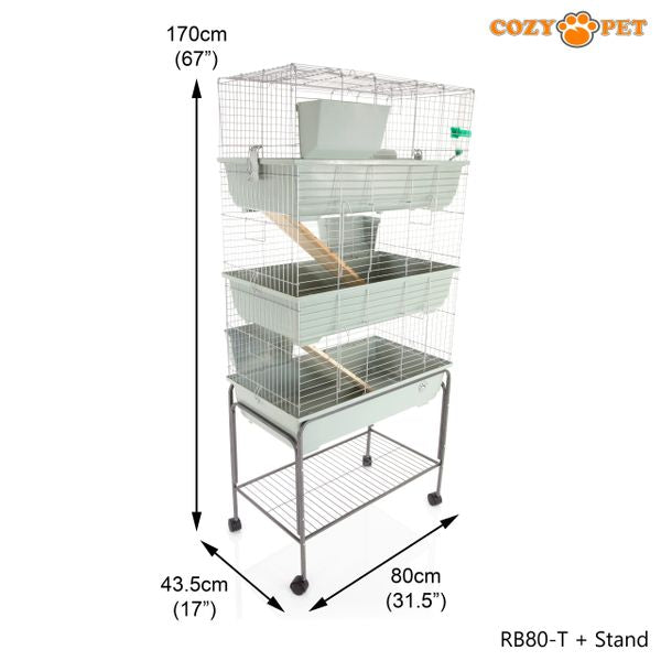 Rabbit Guinea Pig Indoor Cage 3-Tier with Stand by Cozy Pet 80cm for Rat, Chinchilla, Small Animals Hutch Model: RB80-T + RB80-ST