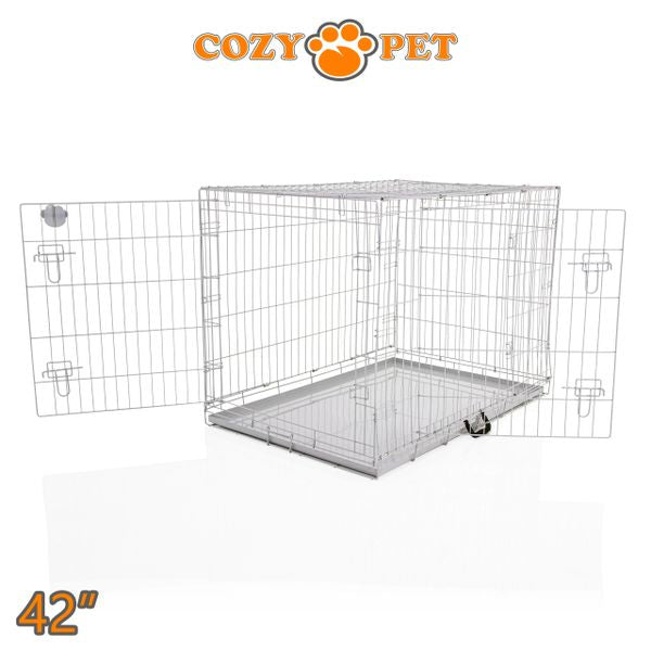 42" Cozy Pet Dog Cage in Light Grey with Metal Tray - DC42G