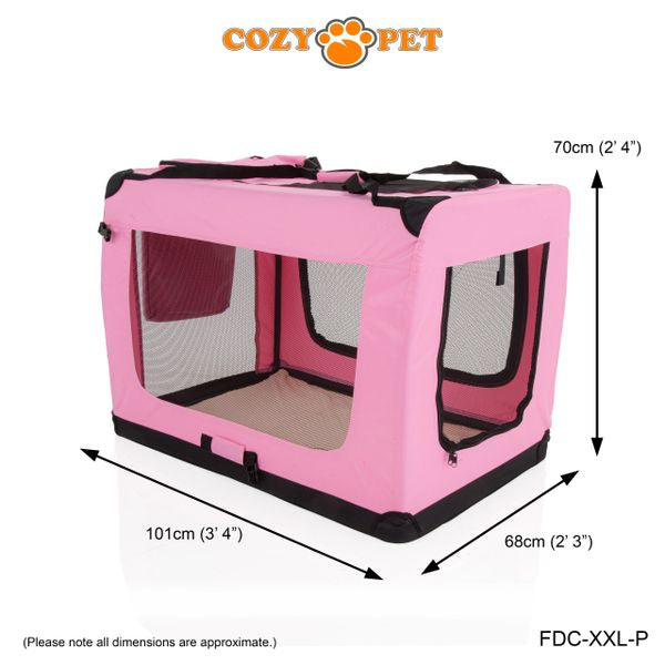 Fabric Dog Crate 101cm Pink by Cozy Pet Puppy Carrier Cat Travel Cage Rabbit Model: FDC-XXL-P