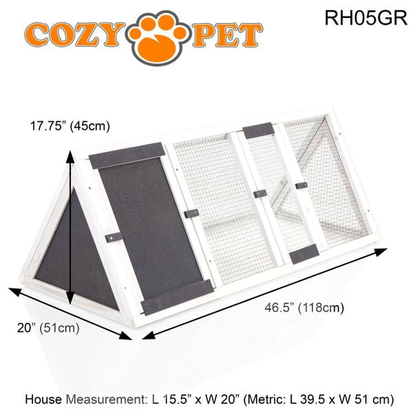 Rabbit Hutch with Run by Cozy Pet Triangular, Tortoise Run, Guinea Pig Hutch - Grey - RH05GR