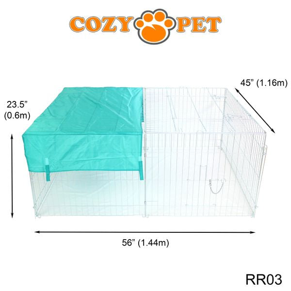 Rabbit Run 1.44m Long with Roof and Sunshade Galvanised Rectangular by Cozy Pet Model RR03