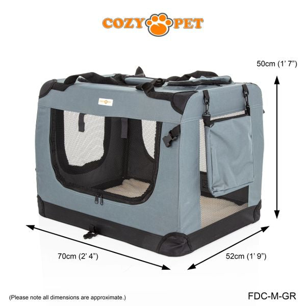 Fabric Dog Crate 70cm Grey by Cozy Pet Puppy Carrier Cat Travel Cage Rabbit Model: FDC-M-GR