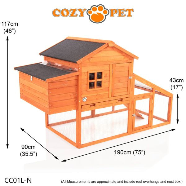 Chicken Coop, New L Size, by Cozy Pet Poultry Hen House Rabbit Hutch Model CC01L-N