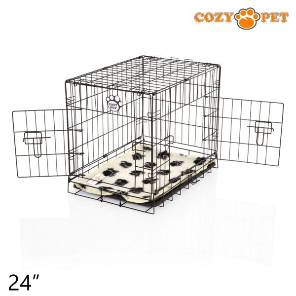 24" Cozy Pet Dog Cage in Black with ABS Tray and Tailored Vet Bed - DCP24B + VB24C