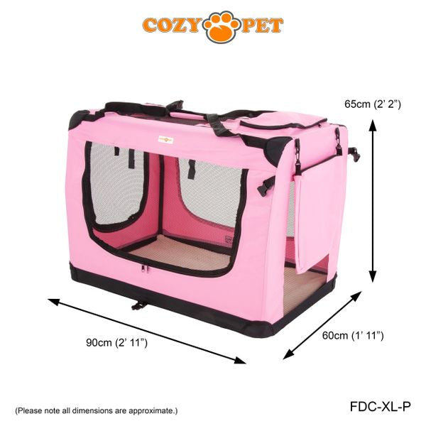 Fabric Dog Crate 90cm Pink by Cozy Pet Puppy Carrier Cat Travel Cage Rabbit Model: FDC-XL-P