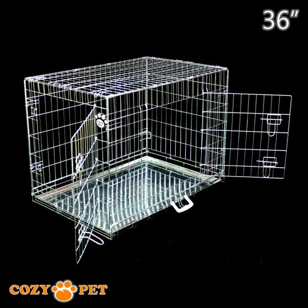 36" Cozy Pet Dog Cage in Silver (Zinc Coated) and Metal Tray - DC36S