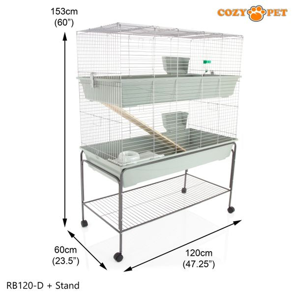 Rabbit Guinea Pig Indoor Cage 2-Tier with Stand by Cozy Pet 120cm for Rat, Chinchilla, Small Animals Hutch Model: RB120-D + RB120-ST