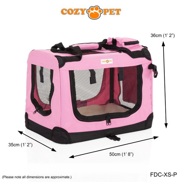 Fabric Dog Crate 50cm Pink by Cozy Pet Puppy Carrier Cat Travel Cage Rabbit Model: FDC-XS-P