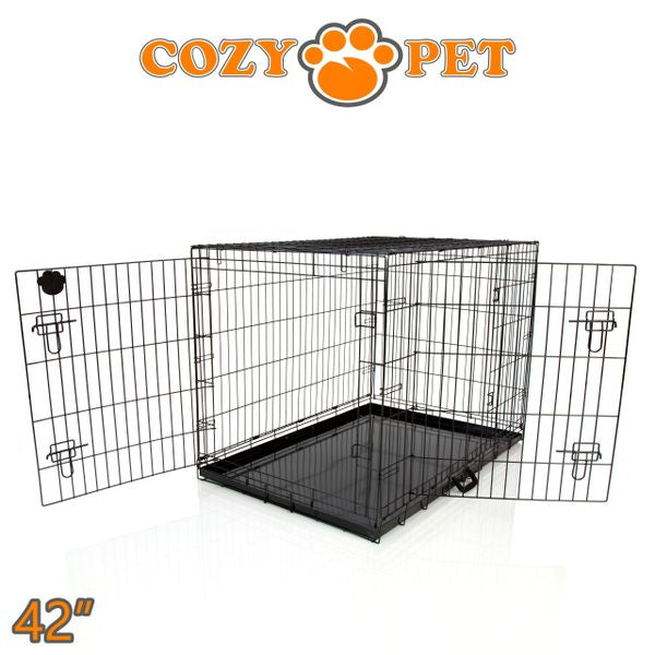 42" Cozy Pet Dog Cage in Black with Metal Tray - DC42B