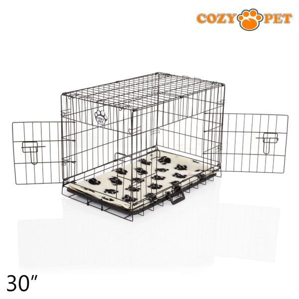 30" Cozy Pet Dog Cage in Black with ABS Tray and Tailored Vet Bed - DCP30B + VB30C