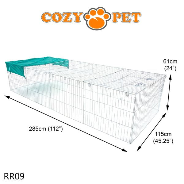 Rabbit Run 2.85m Long with Roof and Sunshade Galvanised Rectangular by Cozy Pet Model RR09