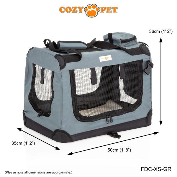 Fabric Dog Crate 50cm Grey by Cozy Pet Puppy Carrier Cat Travel Cage Rabbit Model: FDC-XS-GR