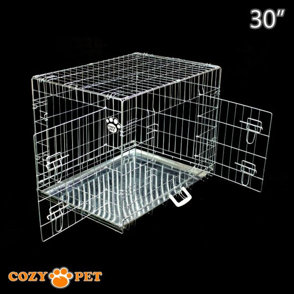 30" Cozy Pet Dog Cage in Silver (Zinc Coated) with Metal Tray - DC30S