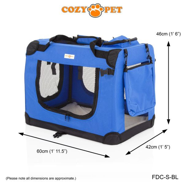 Fabric Dog Crate 60cm Blue by Cozy Pet Puppy Carrier Cat Travel Cage Rabbit Model: FDC-S-BL