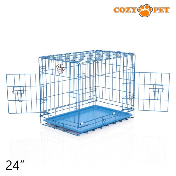 24" Cozy Pet Dog Cage in Blue with ABS Tray - DCP24BL