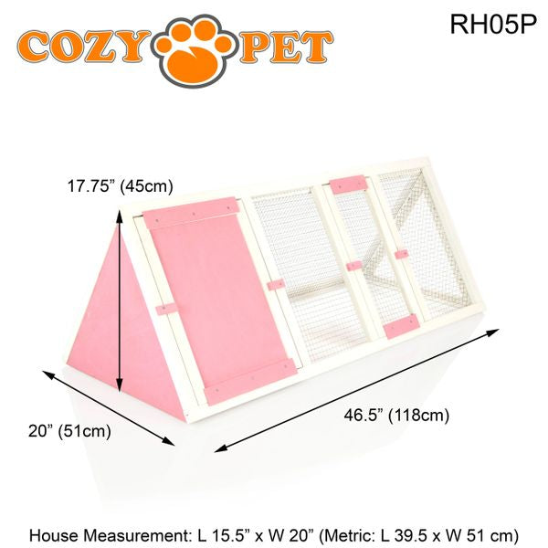 Rabbit Hutch with Run by Cozy Pet Triangular, Tortoise Run, Guinea Pig Hutch - Pink - RH05P