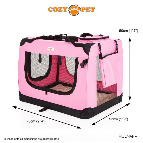 Fabric Dog Crate 70cm Pink by Cozy Pet Puppy Carrier Cat Travel Cage Rabbit Model: FDC-M-P