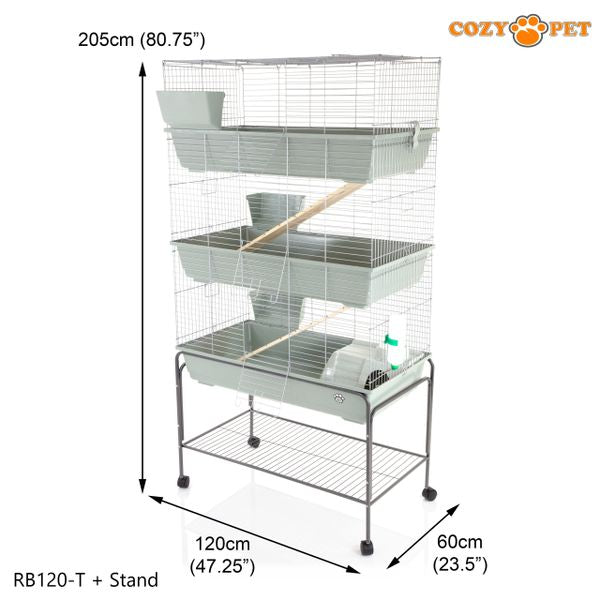 Rabbit Guinea Pig Indoor Cage 3-Tier with Stand by Cozy Pet 120cm for Rat, Chinchilla, Small Animals Hutch Model: RB120-T + RB120-ST