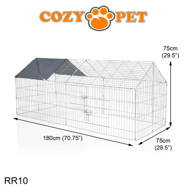 Rabbit Run with Pitched Roof and Sunshade Rectangular 1.8m Long by Cozy Pet Model RR10