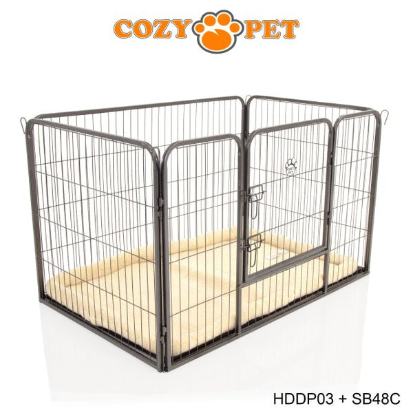 Heavy Duty Playpen with ABS Tray 75.5cm Tall and Cream Faux Sheepskin Bed by Cozy Pet Model HDDP03 + SB48C