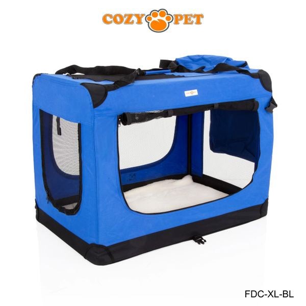 Fabric Dog Crate 90cm Blue by Cozy Pet Puppy Carrier Cat Travel Cage Rabbit Model: FDC-XL-BL