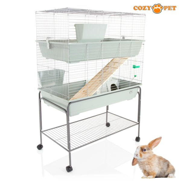 Rabbit Guinea Pig Indoor Cage 2-Tier with Stand by Cozy Pet 100cm for Rat, Chinchilla, Small Animals Hutch Model: RB100-D + RB100-ST