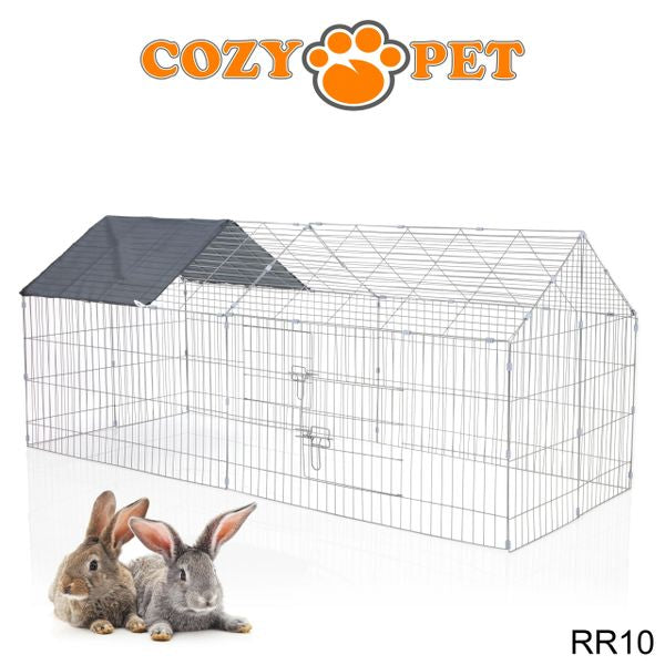 Rabbit Run with Pitched Roof and Sunshade Rectangular 1.8m Long by Cozy Pet Model RR10