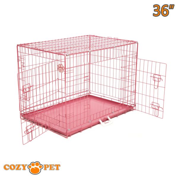 36" Cozy Pet Dog Cage in Pink with Metal Tray - DC36P