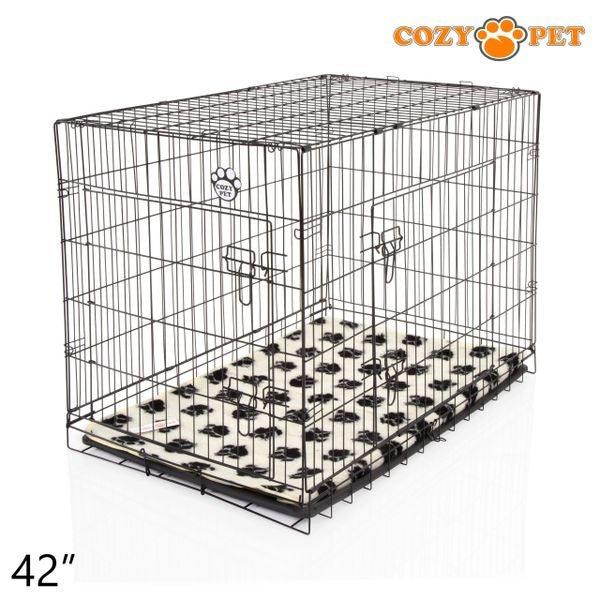 42" Cozy Pet Dog Cage in Black with ABS Tray and Tailored Vet Bed - DCP42B + VB42C