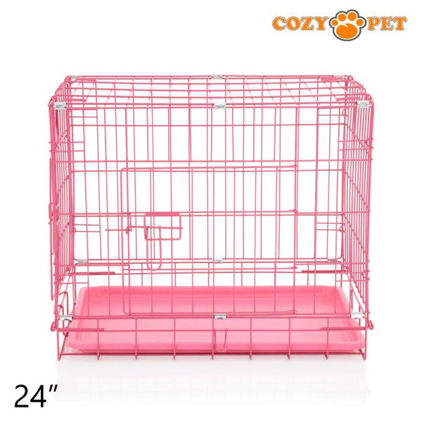 24" Cozy Pet Dog Cage in Pink with ABS Tray - DCP24P