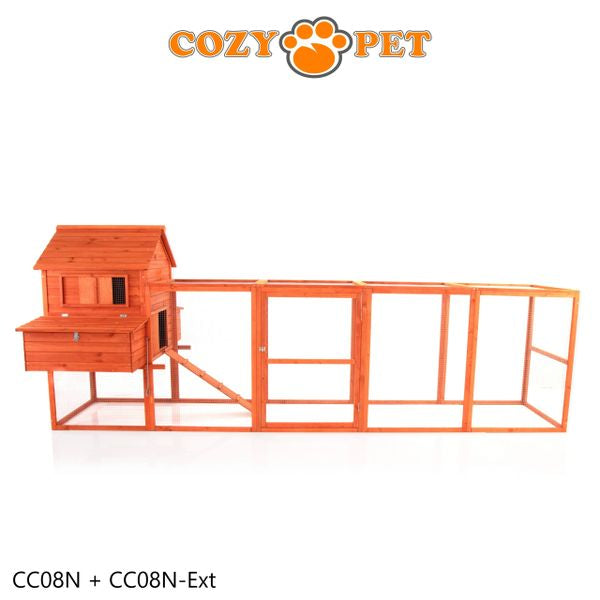 Chicken Coop with Extended Run by Cozy Pet in Natural Wood with Extended Run Rabbit Hutch Model CC08N + CC08N-Ext - Big Discount - B Grade Product