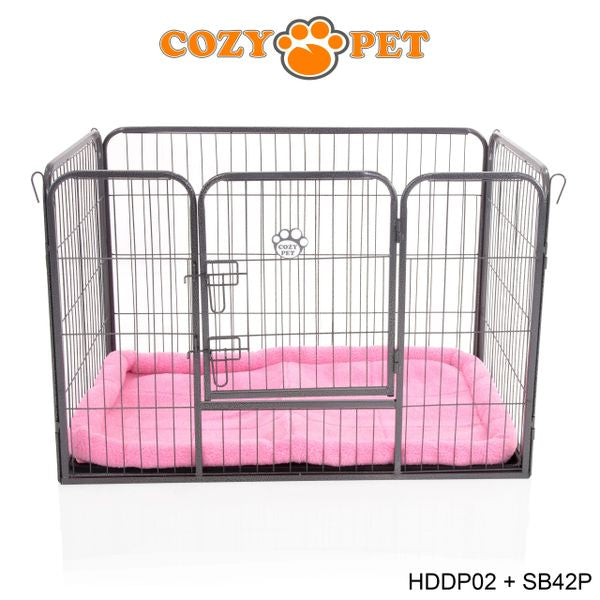 Heavy Duty Playpen with ABS Tray 70cm Tall and Pink Faux Sheepskin Bed by Cozy Pet Model HDDP02 + SB42P