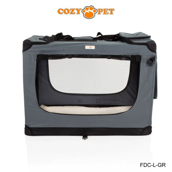 Fabric Dog Crate 82cm Grey by Cozy Pet Puppy Carrier Cat Travel Cage Rabbit Model: FDC-L-GR