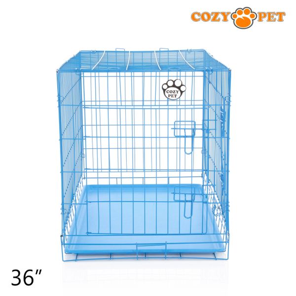 36" Cozy Pet Dog Cage in Blue with ABS Tray - DCP36BL