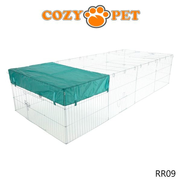 Rabbit Run 2.85m Long with Roof and Sunshade Galvanised Rectangular by Cozy Pet Model RR09