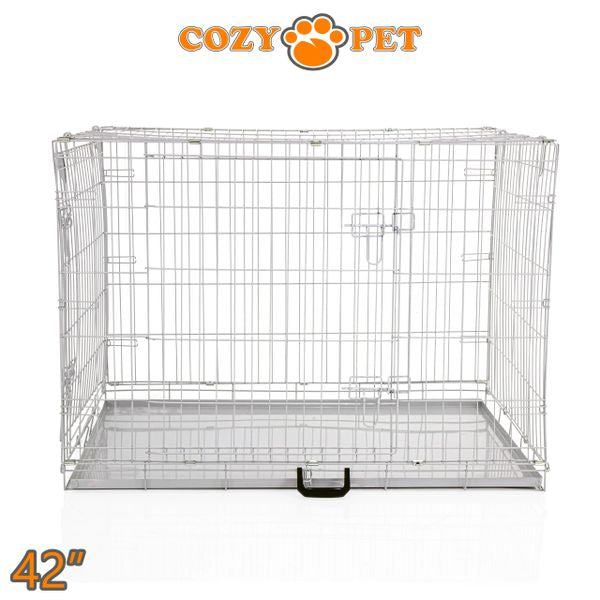 42" Cozy Pet Dog Cage in Light Grey with Metal Tray - DC42G