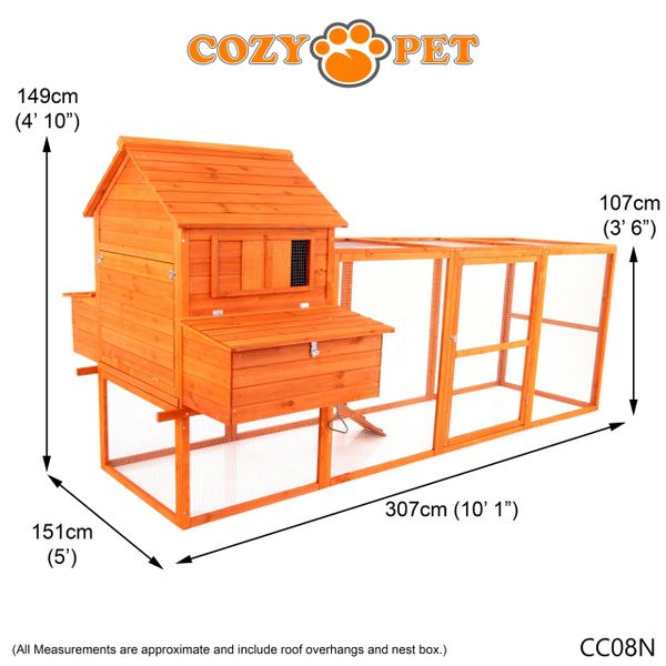 Chicken Coop with Run by Cozy Pet in Natural Wood Rabbit Hutch Model CC08N - Big Discount - B Grade Product