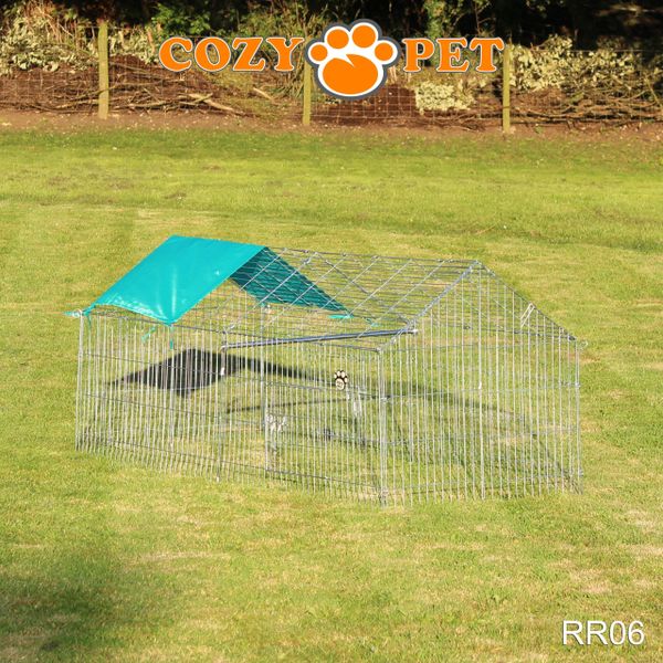 Rabbit Run with Pitched Roof and Sunshade Galvanised Rectangular 1.8m Long by Cozy Pet Model RR06