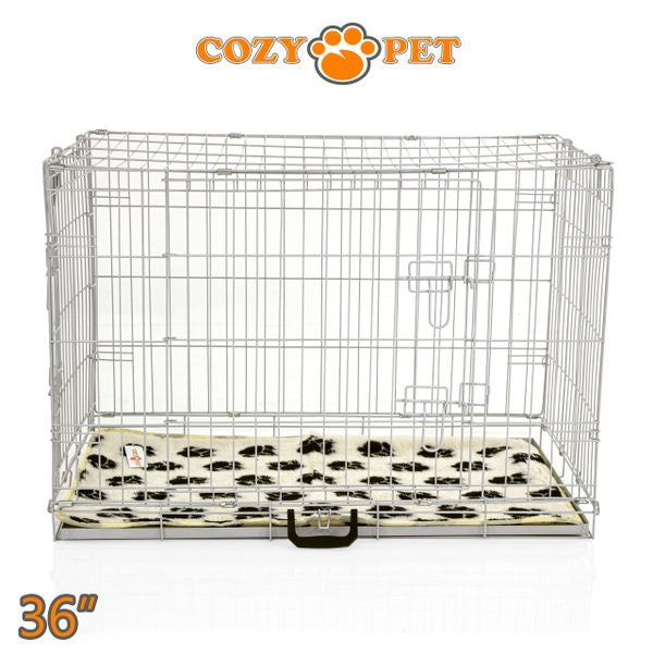 36" Cozy Pet Dog Cage in Light Grey with Taylored Vet Bedding and Metal Tray - DC36G + VB36C