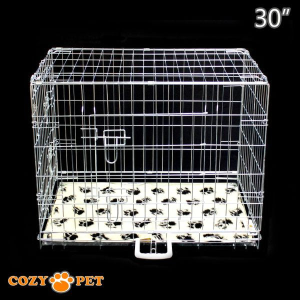 30" Cozy Pet Dog Cage in Silver (Zinc Coated) with Tailored Vet Bed and Metal Tray - DC30S + VB30C