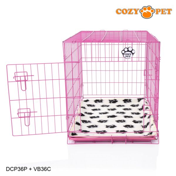 36" Cozy Pet Dog Cage in Pink with ABS Tray and Vet Bed - DCP36P + VB36C