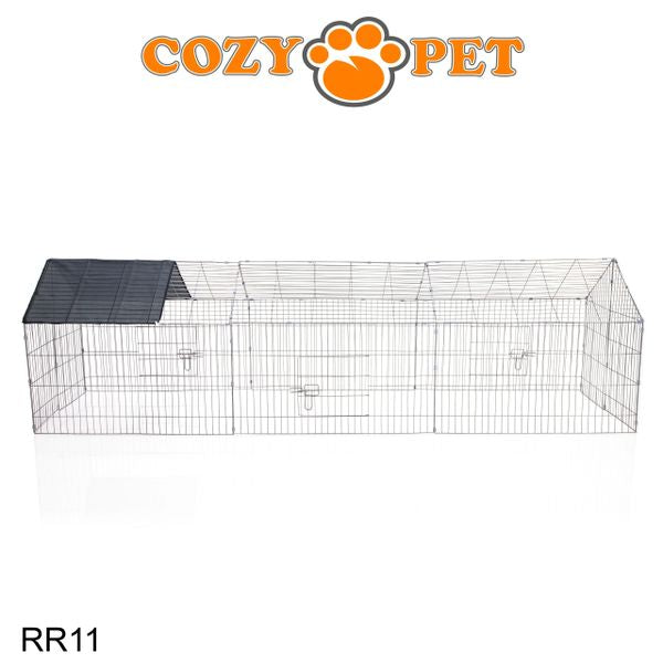 Rabbit Run with Pitched Roof and Sunshade Rectangular 2.7m Long by Cozy Pet Model RR11