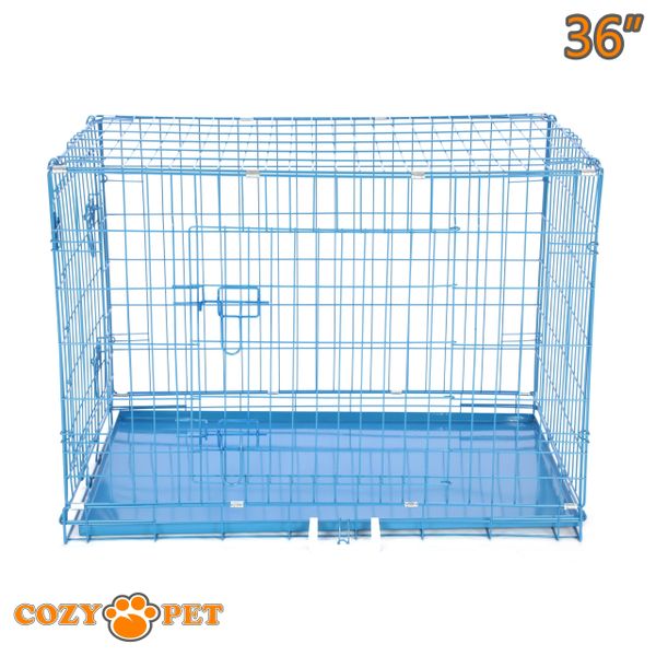 36" Cozy Pet Dog Cage in Blue with Metal Tray - DC36BL