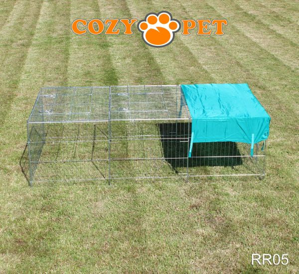 Rabbit Run 2.15m Long with Roof and Sunshade Galvanised Rectangular by Cozy Pet Model RR05