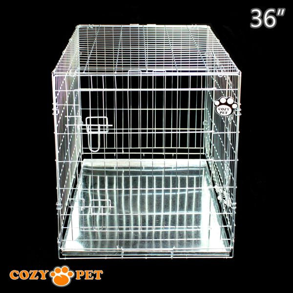 36" Cozy Pet Dog Cage in Silver (Zinc Coated) and Metal Tray - DC36S