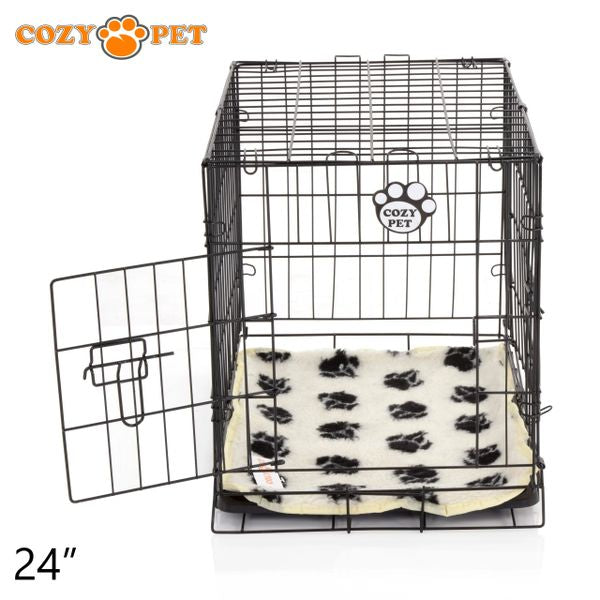 24" Cozy Pet Dog Cage in Black with ABS Tray and Tailored Vet Bed - DCP24B + VB24C