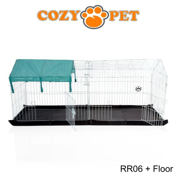 Rabbit Run with Pitched Roof Sunshade and Floor Galvanised Rectangular 1.8m Long by Cozy Pet Model RR06 + Floor