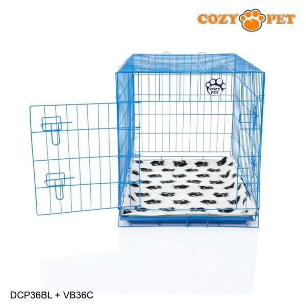 36" Cozy Pet Dog Cage in Blue with ABS Tray and Vet Bed - DCP36BL + VB36C