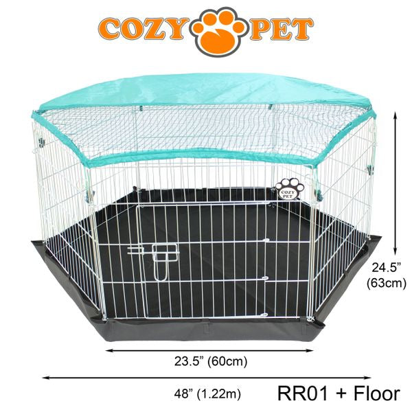 Rabbit Run 6 Panel Galvanised Playpen with Sunshade and Floor by Cozy Pet Model RR01 + Floor