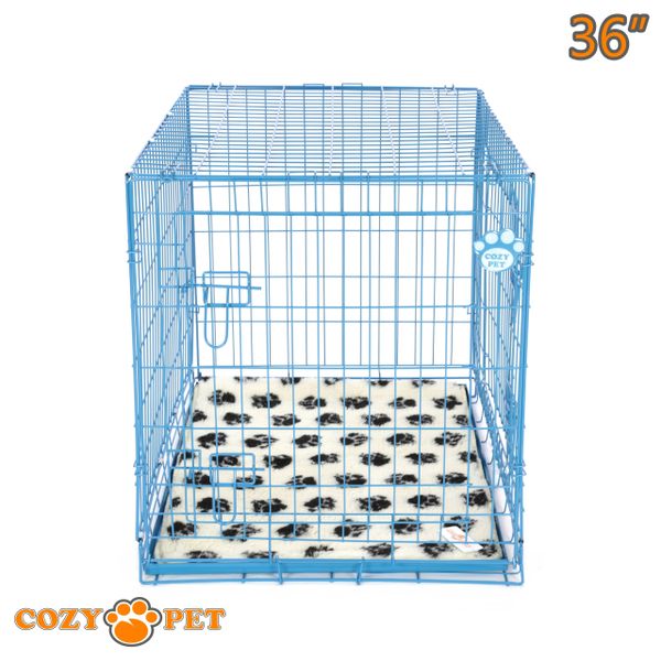 Dog Cage 36" in Blue by Cozy Pet with Taylored Vet Bedding and Metal Tray - DC36BL + VB36C